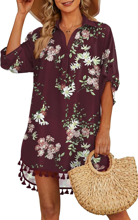 Yincro Women Swimsuit Cover Up Shirt 2026 Tassel Beach Bathing Suit for Swimwear Bikini Dress by YINCRO