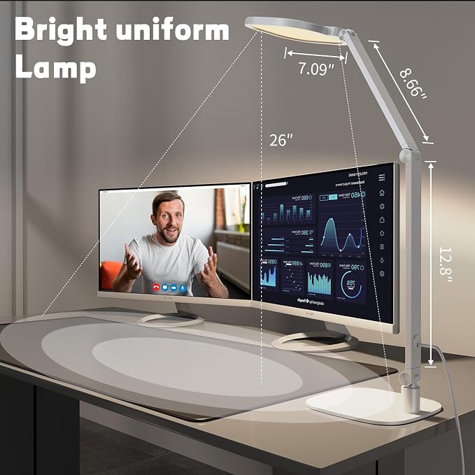 LitONES LED Desk Lamp for Home Office, Soft Edge-lit Design - Modern Style | Eye-Caring Diffused Light, Professional Computer Light for Reading, Crafts & Zoom, Dimmable with 30 Modes, Memory & Timer - Image 6