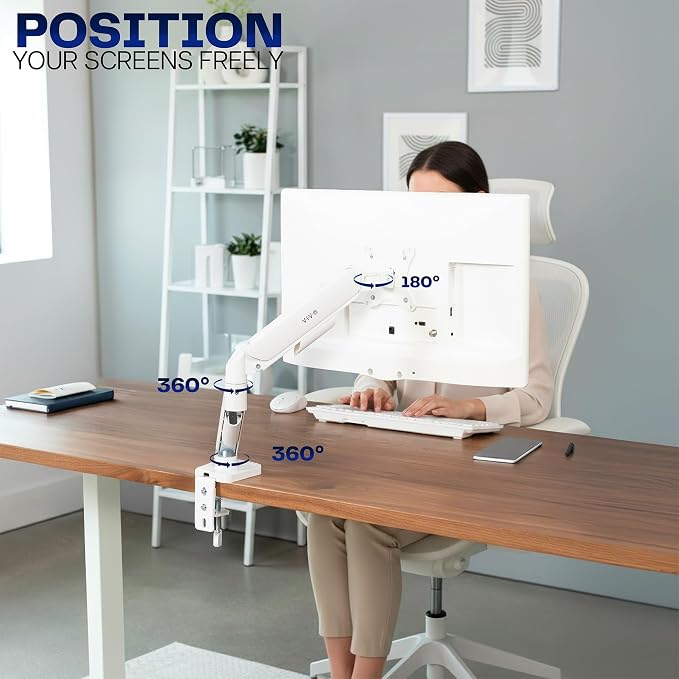 VIVO Single Monitor Stand, Fully Adjustable Arm for 17 to 32 inch Screen, Mechanical Articulating Desk Mount, Gaming and Office Setups, VESA 75x75, 100x100, Max 19.8 lbs, Classic, White, STAND-V001OW - Image 5