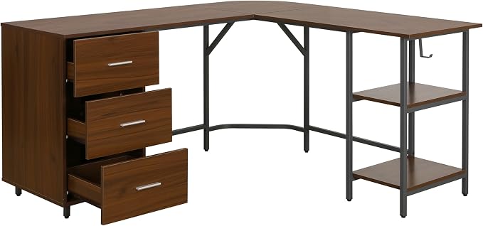 Techni Mobili L Shaped Desk - Two-Toned Computer Desk with Drawers & Storage Shelves - Simple Modern Furniture & Home Office Space Corner Table for Work & Writing | 59" two‑tone L‑shaped desk with storage shelves, durable frame, modern corner workstati... - Image 9