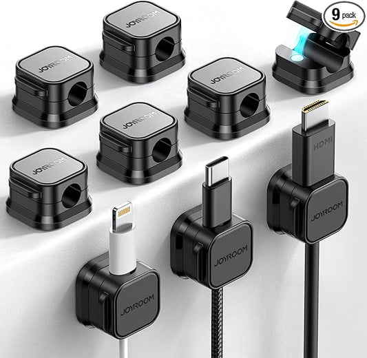JOYROOM 9 Pack Magnetic Cable Clips, Cord Organizer Adhesive Wire Holder | Home Nightstand Office Desk Accessories, Car Wall Organization, Phone Charger Cord Holder Management, Cable Smooth Adjustable by JOYROOM