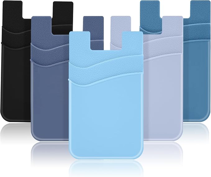 SHANSHUI Phone Card Holder Stick on, CellPhone Silicone Sticky Wallet Sleeve Pocket Business ID Credit Card Comptible for iPhone, Android & Most Smartphones - 5 Pack by SHANSHUI