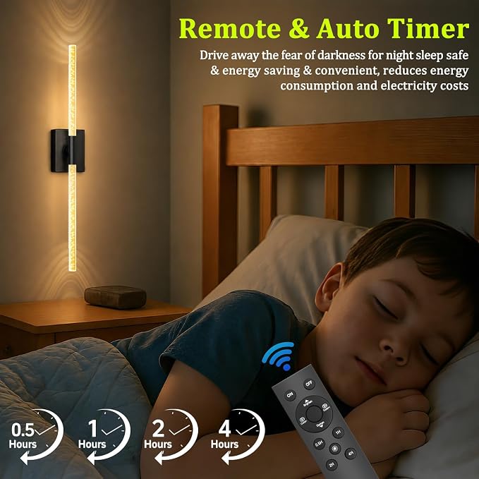 iThird Crystal Bubble Wall Sconces Set of 2: 10000mAh Rechargeable Wireless Lights with Remote & 360° Rotate, 4 Color Temps Dimmable, 31.5" Wall Lamp for Bedroom Living Room Mirror, Black - Image 5