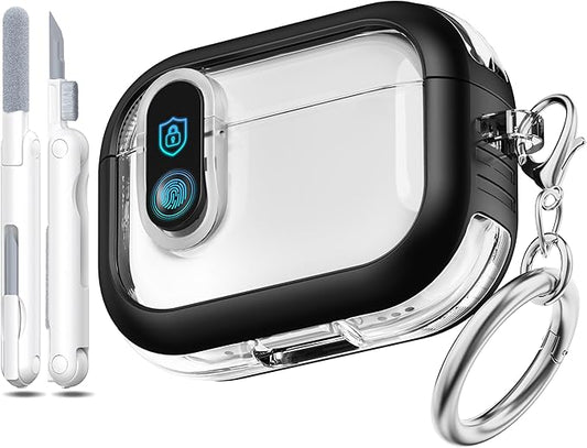 for Airpods Pro 2nd Generation Case with Secure Lock, Compatible with Airpods Pro 2nd/1st Gen, Clear TPU Transparent Military Grade Shockproof Case. Black by MHYALUDO