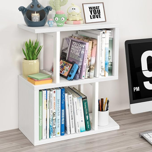 Small Desktop Bookshelf for Top of Desk Shelf - Mini White Table Bookcase 3-Tier Shelves Storage Book Organizer Hutch for Dorm Office College by Unknown