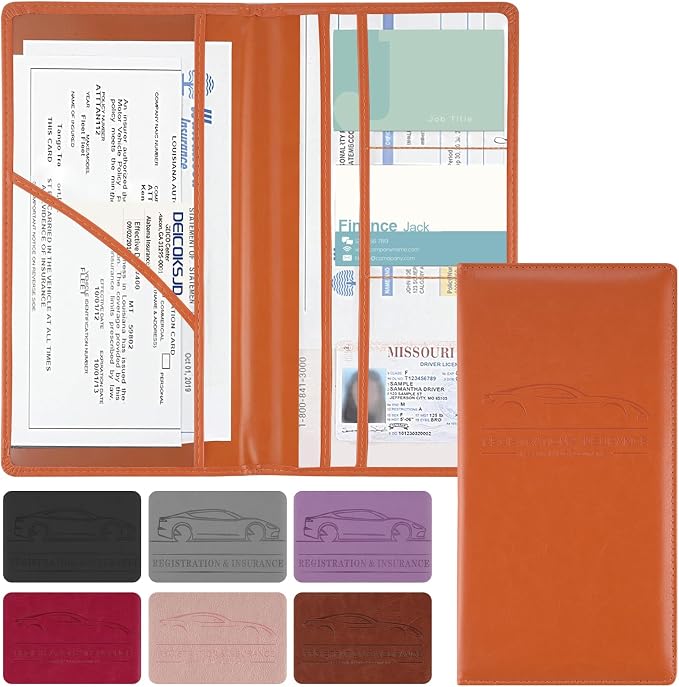 JUSTTOP 1Pack Car Registration and Insurance Holder,Car Document Holder for Cards License with Magnetic Shut,Vehicle Glove Box Car Organizer for Documents, Cards, License(Orange) by JUSTTOP
