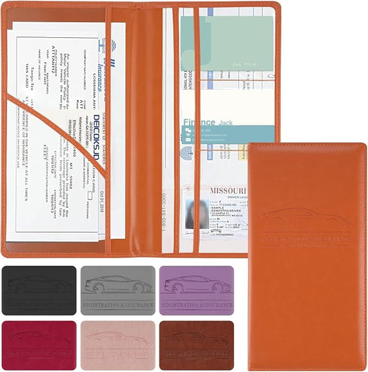 JUSTTOP 1Pack Car Registration and Insurance Holder,Car Document Holder for Cards License with Magnetic Shut,Vehicle Glove Box Car Organizer for Documents, Cards, License(Orange) by JUSTTOP