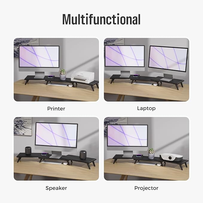 loukin Dual Monitor Stand Riser for Desk, 43.6"*8.2"*3.2" Large Computer Stand for 2 Monitors, Laptop, Printer, Length and Angle Adjustable Computer Shelf, Home Office,Max 43.6" Length(Black) - Image 7