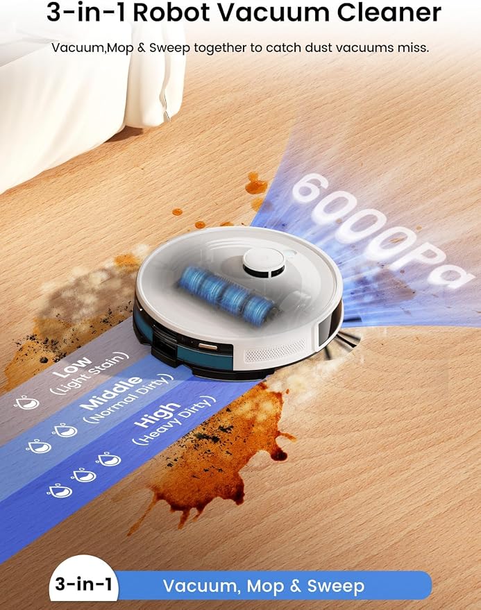 Lefant Robot Vacuum and Mop,75-Day Self-Emptying,6000Pa Powerful Suction,Customized Cleaning,Home Mapping, 140 Min Runtime, Roller Brush for Carpet,2.4G/5G WiFi/Alexa/APP/iWatch,M2 Plus - Image 4