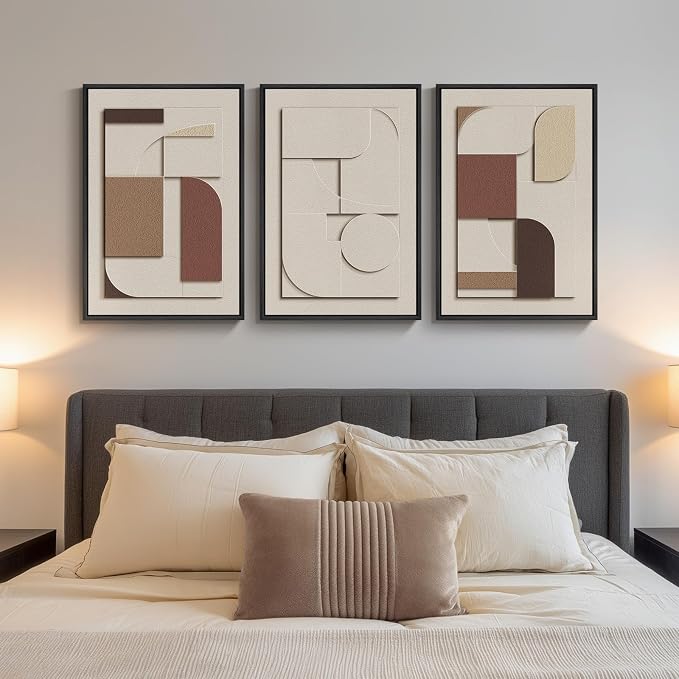 3D Textured Framed Neutral Wall Art, Brown Tan Beige Geometric Texture Artwork for Walls, 3 Piece Minimalist Modern Sandstone Art Painting for Living Room Hallway Office Kitchen Wall Decor, 16x24 Inch - Image 2
