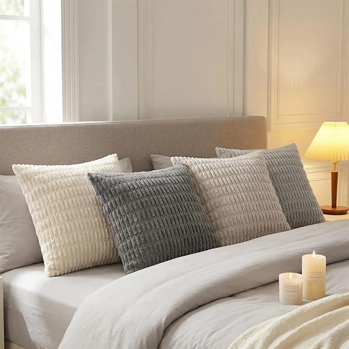 Fancy Homi 4 Packs Decorative Throw Pillow Covers for Living Room Couch Bed, Modern Farmhouse Boho Home Décor Accent Cushion Case, 20" x 20", Grey Series - Image 2