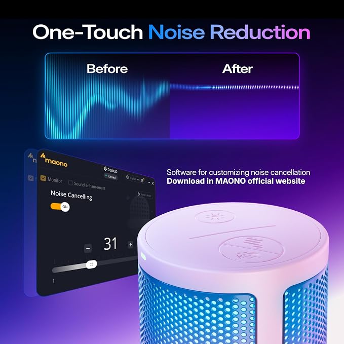 MAONO DGM20S USB Microphone for PC with Clear Voice & Noise Reduction | RGB Lighting, Tap-to-Mute, Gain Control, Monitoring and Boom Arm for Discord Gaming, Streaming, Content Creation.Pink - Image 3