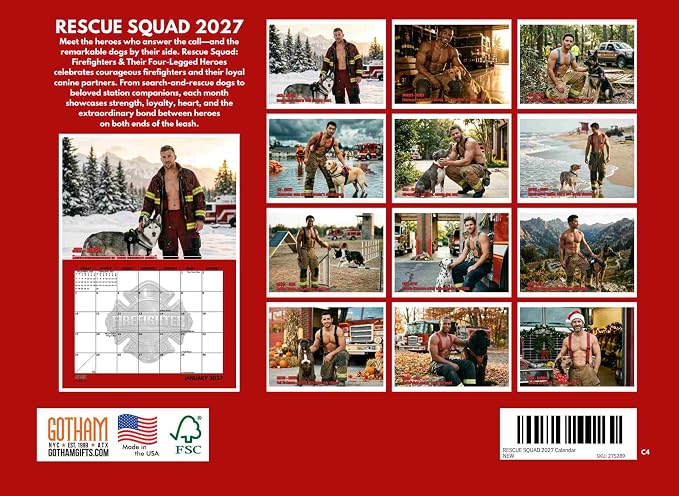 Sexy Firefighter Dog Fire Rescue Dogs Calendar 2027 Monthly Wall | American Made In The USA - Image 2