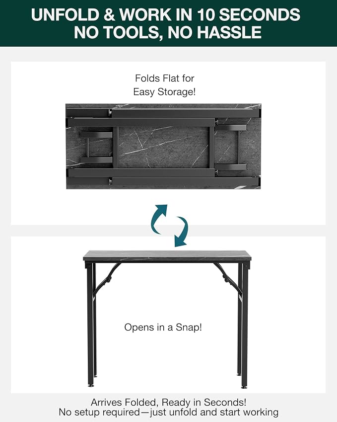 Frylr Small Folding Computer Desk – Portable 35.8 Inch Foldable Laptop Table, Collapsible and Compact for Easy Storage and Fast Setup, Lightweight for Small Spaces, Craft and Study Use, Marble Greige - Image 3