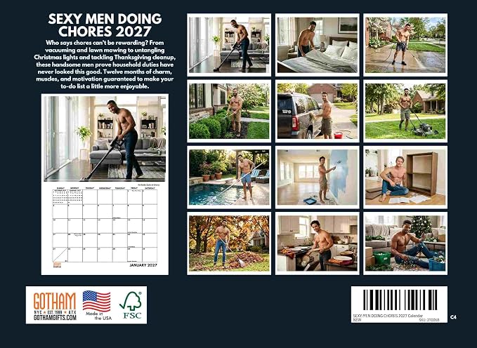 Sexy Men Doing Chores Calendar 2027 Monthly Wall Calender 12 Month - Image 2