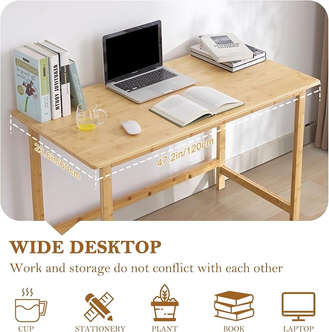 Nnewvante 47 Inch Computer Desk, Bamboo Writing Desk | Modern Simple Work Desk, for Home Office, Gaming Desk Study Table - Image 3