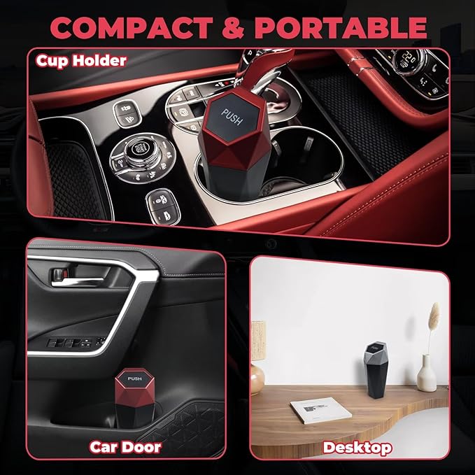 BFXM Car Trash Can, Car Trash Bin with Lid, Car Accessories for Women Interior, Car Garbage Can with Additional 2 ABS Hooks and 60pcs Trash Bags, Suitable for Home, Office, Car Organizer, Black - Image 5