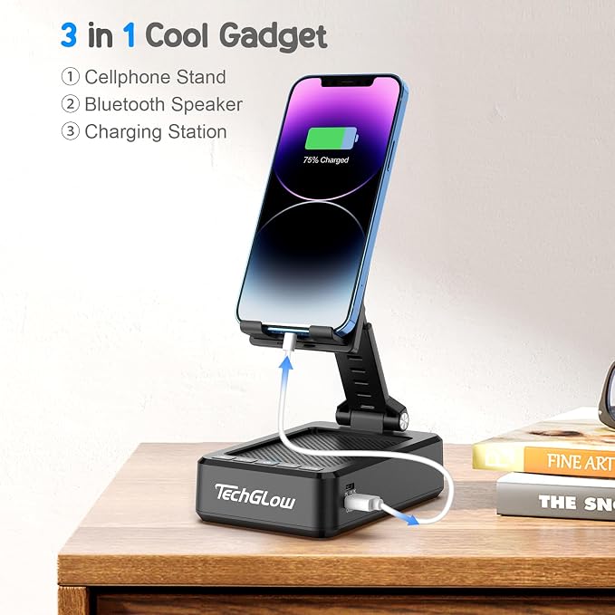 TechGlow Foldable Cellphone Stand with Bluetooth Speaker and Charging Function Birthday Gifts for Men Women Mother Father Boy Girl Teens Cool Tech Gadgets - Image 2