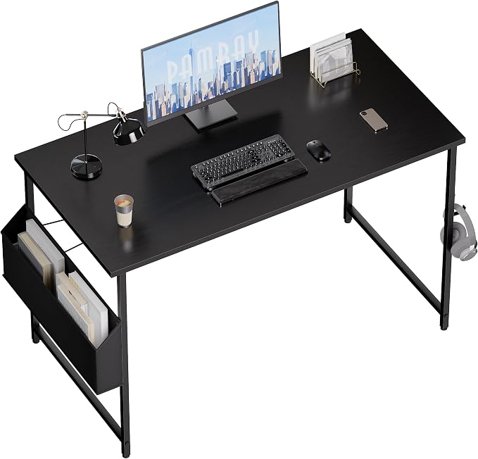 Pamray 47 Inch Computer Desk for Small Spaces with Storage Bag, Home Office Work Desk with Headphone Hook, Small Office Desk Study Writing Table by PAMRAY