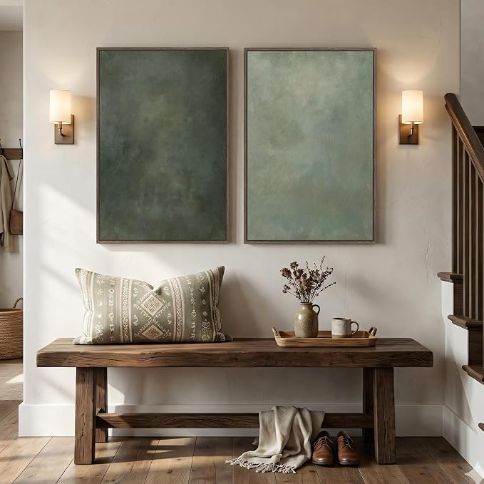 Large Framed Green Abstract Wall Art, 2 Piece Modern Canvas Art Prints Paintings, Minimalist Sage Green Abstract Pictures for Living Room, Hallway, Dining Room, Bedroom, Office Wall Decor 24x36 In - Image 2