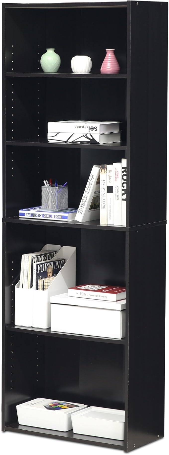 FURINNO Wright 5-Shelf Bookcase, Cinnamon Cherry - Image 5