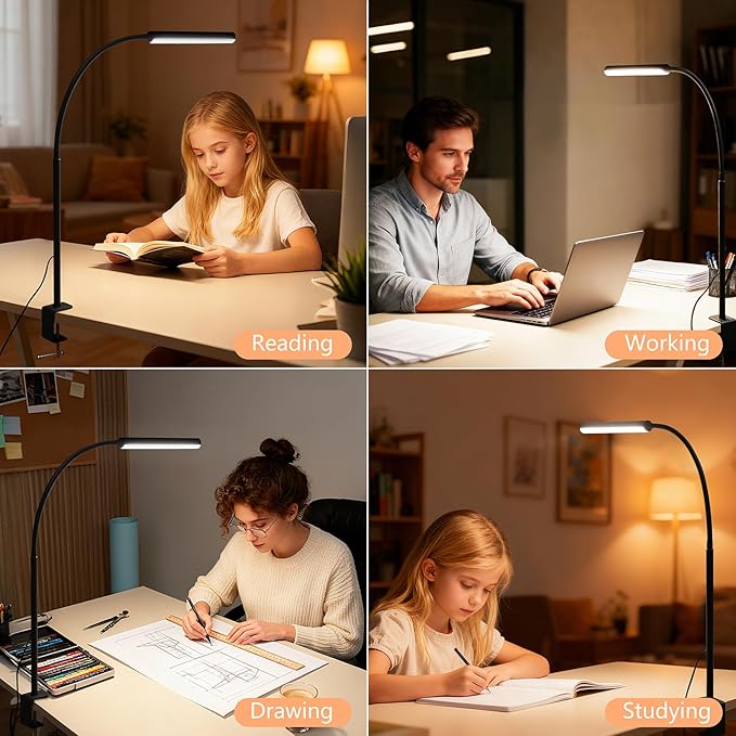 LED Desk Lamp for Office Home, Adjustable Flexible Eye-Caring Desk Light with,5 Modes 10 Brightness Adjustment, USB Adapter Desk Lamp with Clamp-MINI-B - Image 7