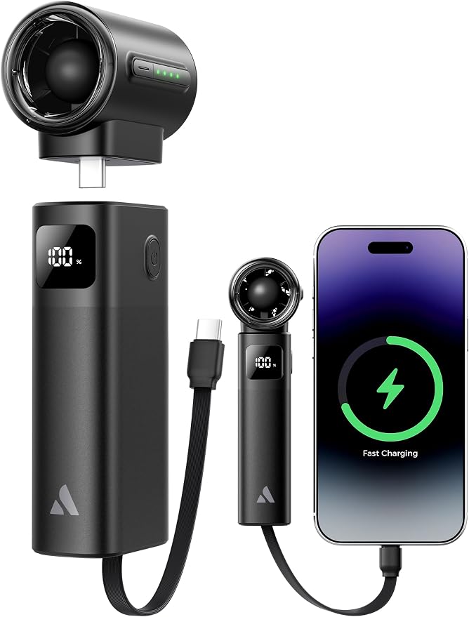 Aecooly Portable Fan with Power Bank, 36ft/s Poweful Handheld Fan, 5000mAh Battery [20H Max Cooling], 4 Speeds Mini Detachable Modular, Small Personal for Summer, Travel, Gifts for Women-Black by Aecooly