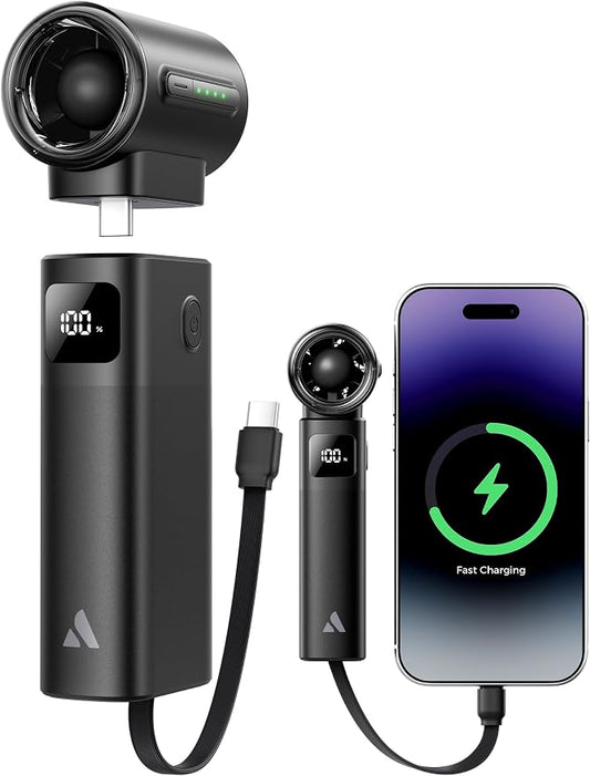 Aecooly Portable Fan with Power Bank, 36ft/s Poweful Handheld Fan, 5000mAh Battery [20H Max Cooling], 4 Speeds Mini Detachable Modular, Small Personal for Summer, Travel, Gifts for Women-Black by Aecooly
