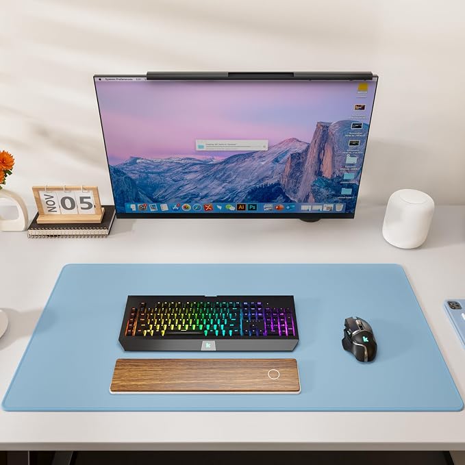 KTRIO Large Gaming Mouse Pad, Desk Mat, 31.5 x 15.7 in, Ice Blue, XXL | Smooth Micro-Weave Surface, Artistic Pattern Design, Non-Slip Rubber Base, Durable Stitched Edges, Office & Home Use - Image 6