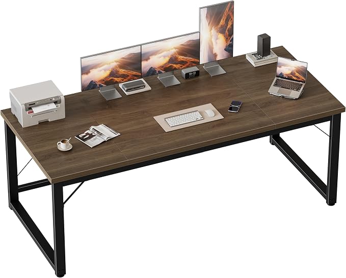 Mericonia 63x28 Inch Computer Desk, 1" Thick Large Office Table, Walnut | Modern Simple Style, Heavy Duty Industrial Frame, Large Study & Writing Table for Home Bedroom Work by MERICONIA