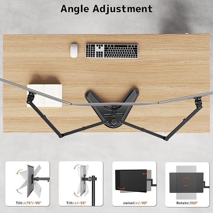 Triple Monitor Stand, Full Motion Arm Fits up to 27 inch | Free standing, Cable Management, 22 lbs Weight Capacity per Arm, 75/100 mm VESA, Black - Image 3