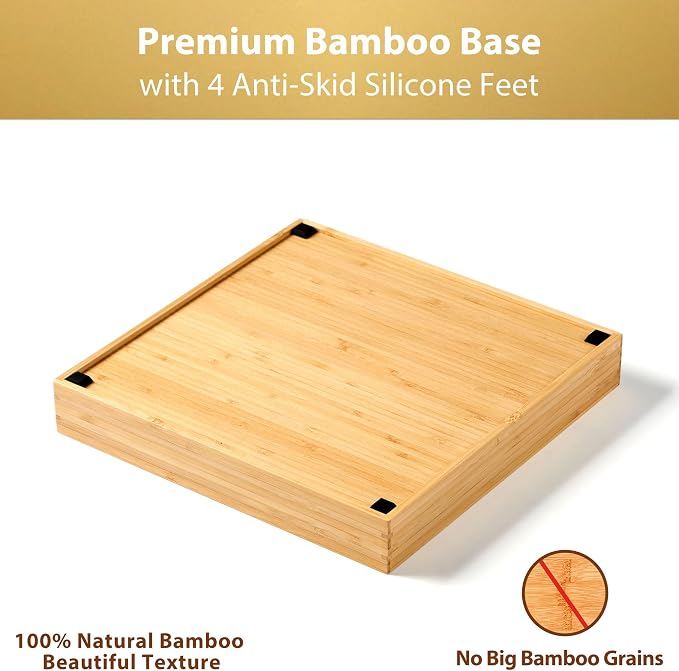 Umilife Bamboo Desk Drawer Organizer, Wood Office Junk Tray, 12"x12" | 1.8" Tall for Shallow Drawer - Adjustable dividers - Anti Slip Silicone Pads - Versatile Storage Box in Kitchen, Pantry - Image 6