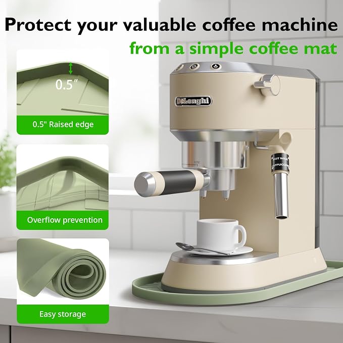Silicone Coffee Mat,15.8"x 9.8"in Bar Mat for Countertop,Heat-Resistant,Non-Slip,Leak-Proof,Fit for Coffee Maker/Espresso Machine-Green - Image 4