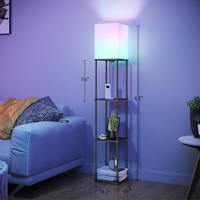 SUNMORY Floor Lamp with Shelves, Smart APP Control Standing Lamps with RGB Bulb, 4-Tier Dimmable Floor Lamps for Living Room, Tall Lamp for Bedroom, Office, Corner Display Bookshelf Lamp - Image 5