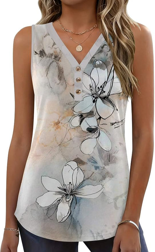 Zeagoo Tank Tops for Women 2026 Summer Top Henley Shirts Dressy Casual Loose Fit V-Neck Button Down Sleeveless Tshirt Blouse by Zeagoo