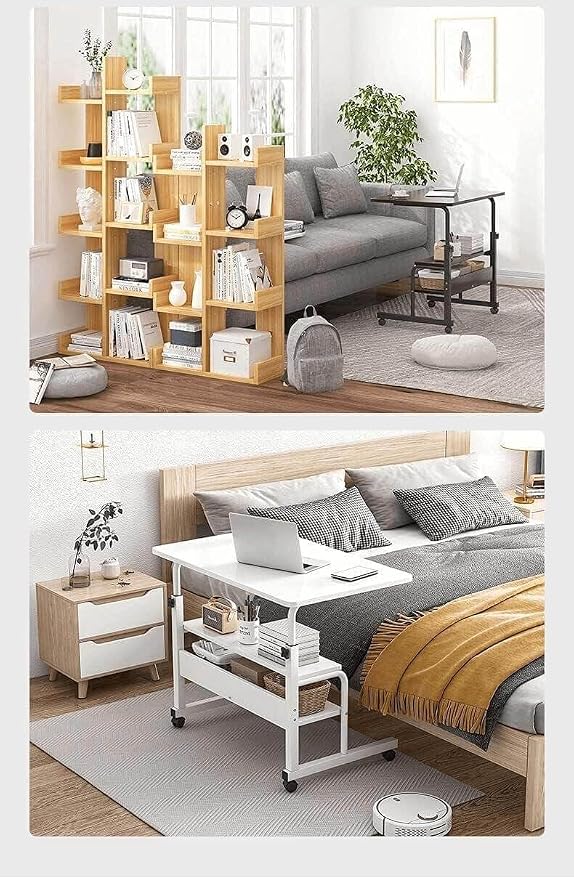 Adjustable Height Mobile Computer Desk for Small Space Rolling Writing with Wheels Corner Home Office Study Portable Bedrooms Work Size 31.5x15.7 Inch Storage Gaming Table, White A - Image 7