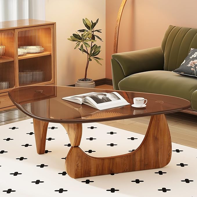 Coffee Table for Living Room Mid Century Modern Center Table with Glass Top and Wood, 36 Inch, Brown/Walnut - Image 5