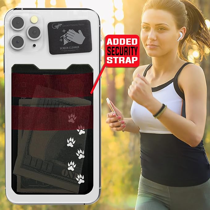 Gecko Travel Tech Double Pocket - Adhesive Card Holder - Cell Phone Pouch - Stick on Spandex Pocket - Carry Credit Cards and Cash (Black - CAT PAW) - Image 3