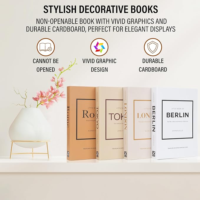 PROBENEX 4 Pcs Decorative Books | Faux Mocha Coffee Table & Shelf Decor | Warm Modern Look for Living Room, Office and Entryway - Not Real, Tool-Free 2-Min Setup - Image 9