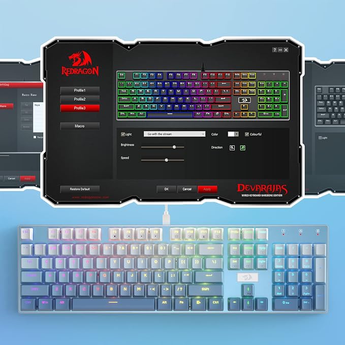 Redragon K556 Wired RGB Mechanical Gaming Keyboard, 104-Key Aluminum Board | Solid Desktop Stability, 20 Backlits for Immersive ESports Vibe, Hot-swap Creamy Custom Linear Switch, Gradient Blue Keycaps - Image 8