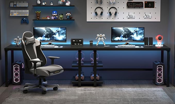 EXCEFUR Black Desk, Modern Computer Desk for Home Office, Metal Wood Writing Study Table Workstation with Storage Shelf for Living Room, Bedroom, 53 Inch - Image 5