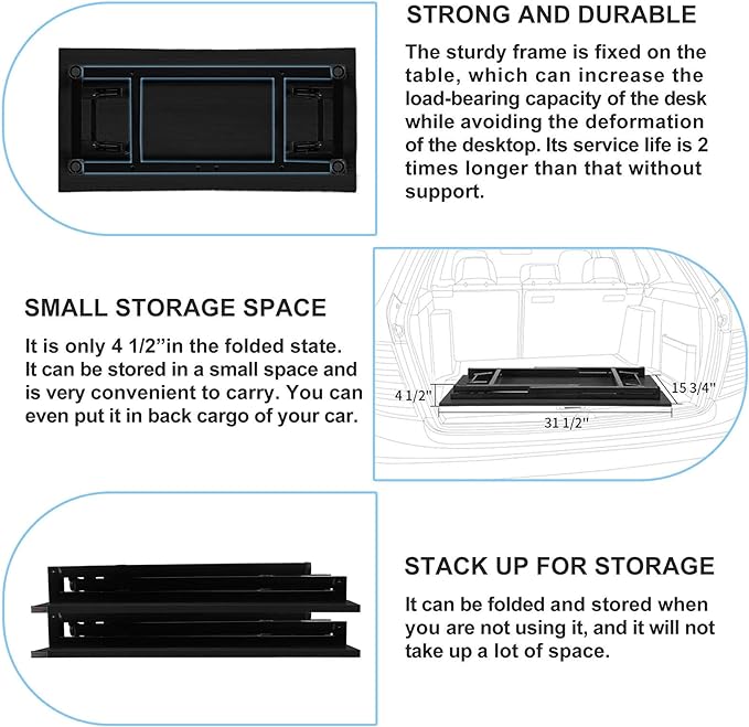 Need Folding Desk - 31 1/2" No Assembly Foldable Small Computer Table,Sturdy and Heavy Duty Writing Desk for Small Spaces, Black&Black Frame | Black Frame Writing Gaming Work Table/Sturdy Foldable Study Table for Small Space/Dormitory, No Assembly Requ... - Image 5