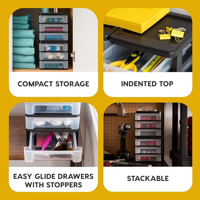 IRIS USA 2-Pack, 3-Drawer Small Plastic Stacking Desktop Organizer, Black | Organize office supplies, stationery, makeup, craft materials and everyday essentials for neat desktop storage - Image 4
