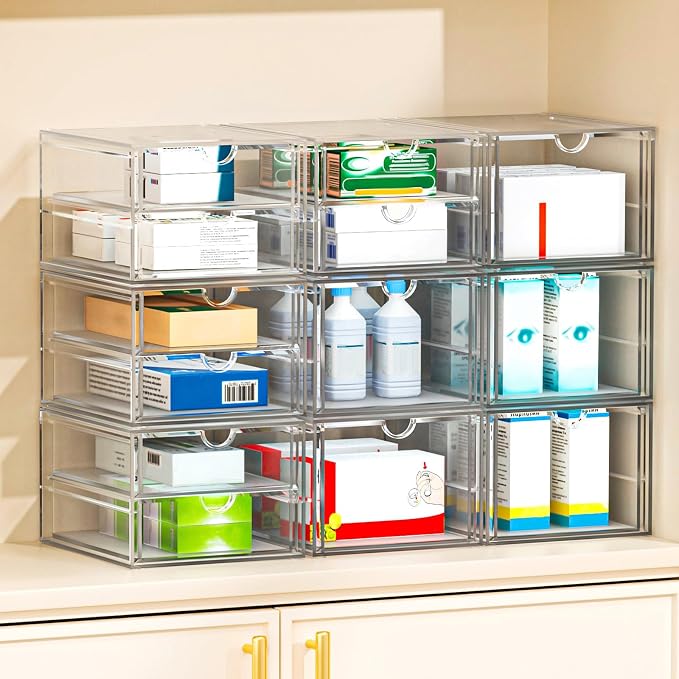 caktraie 4-Pack 22-Drawer Acrylic Storage & Makeup Organizer for Desk | Smooth-glide drawers, clear acrylic, stackable, dustproof, wipe clean, for office supplies, pens, paper clips, thumb drives - Image 8