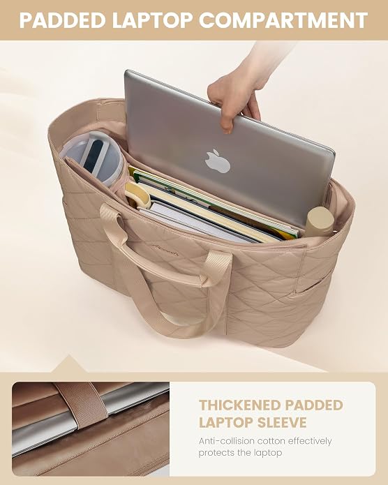 LOVEVOOK Tote Bag for Women,Light Puffer Tote Bag with Multi-pockets,Stylish Carry on Laptop Bags for Daily,Travel,Work,Gym - Image 4