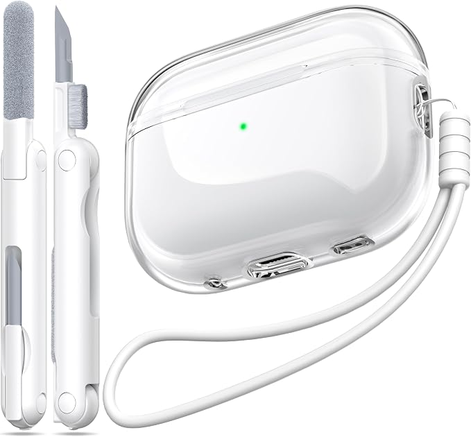 Airpods Pro 2nd/1st Generation Case Cover, Compatible with Airpods Pro Case 2nd Gen USB C Charging Port, Clear Soft Transparent Military Grade Shockproof Case, Clear White by MHYALUDO