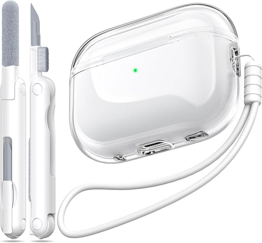 Airpods Pro 2nd/1st Generation Case Cover, Compatible with Airpods Pro Case 2nd Gen USB C Charging Port, Clear Soft Transparent Military Grade Shockproof Case, Clear White by MHYALUDO