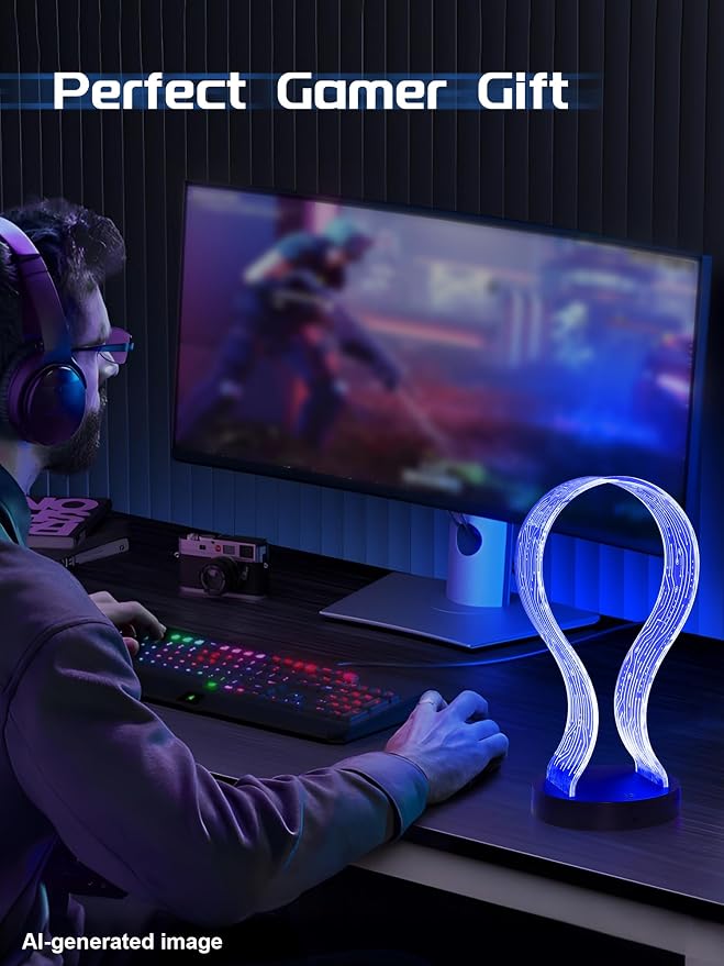 CoolGift Mart Light Up Headphone Stand with 16 Color Lights, Music Notes Pattern Acrylic Headset Stand with 1 USB and 1 Type-C Charging Ports, Gifts for Gamers Men and Music Lovers - Image 6