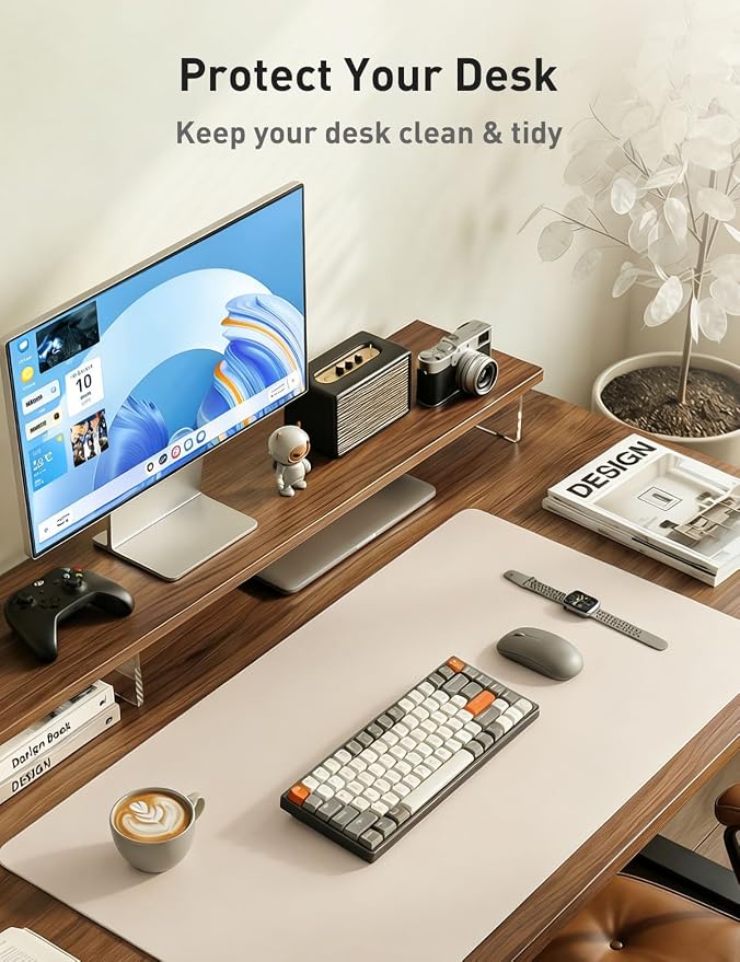 Aothia Faux Leather Desk Mat - Non-Slip PU Leather Desk Blotter, Waterproof Writing Surface, Large Desk Pad for Office & Home (Eggshell, 55" x 17") - Image 8