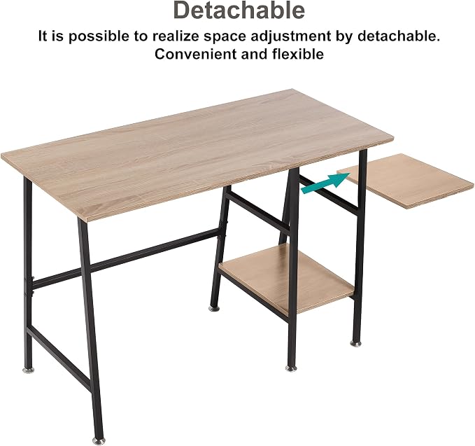 VECELO 43 Inch Computer Home Office Desk, Modern Simple Writing Desk with Storage for Bedroom, Simple Table Modern Student Study Desk,Water Proof, Oak+Black Leg - Image 8